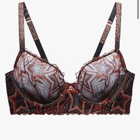 Savage X Fenty Shining Star Embroidered Unlined Demi Bra - Size 32B - Picture 2 of 9